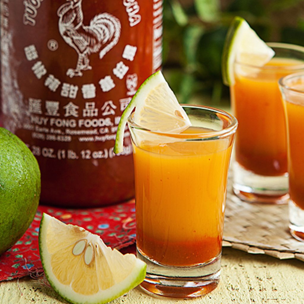 Sriracha mango cocktail shots