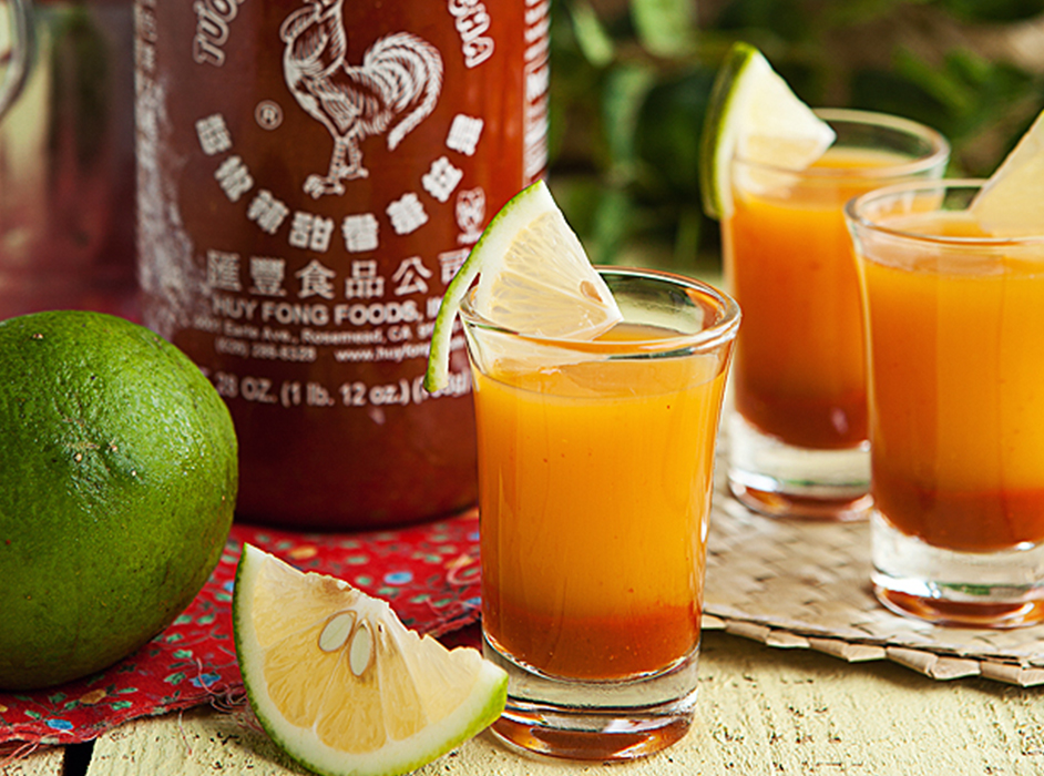Sriracha mango cocktail shots
